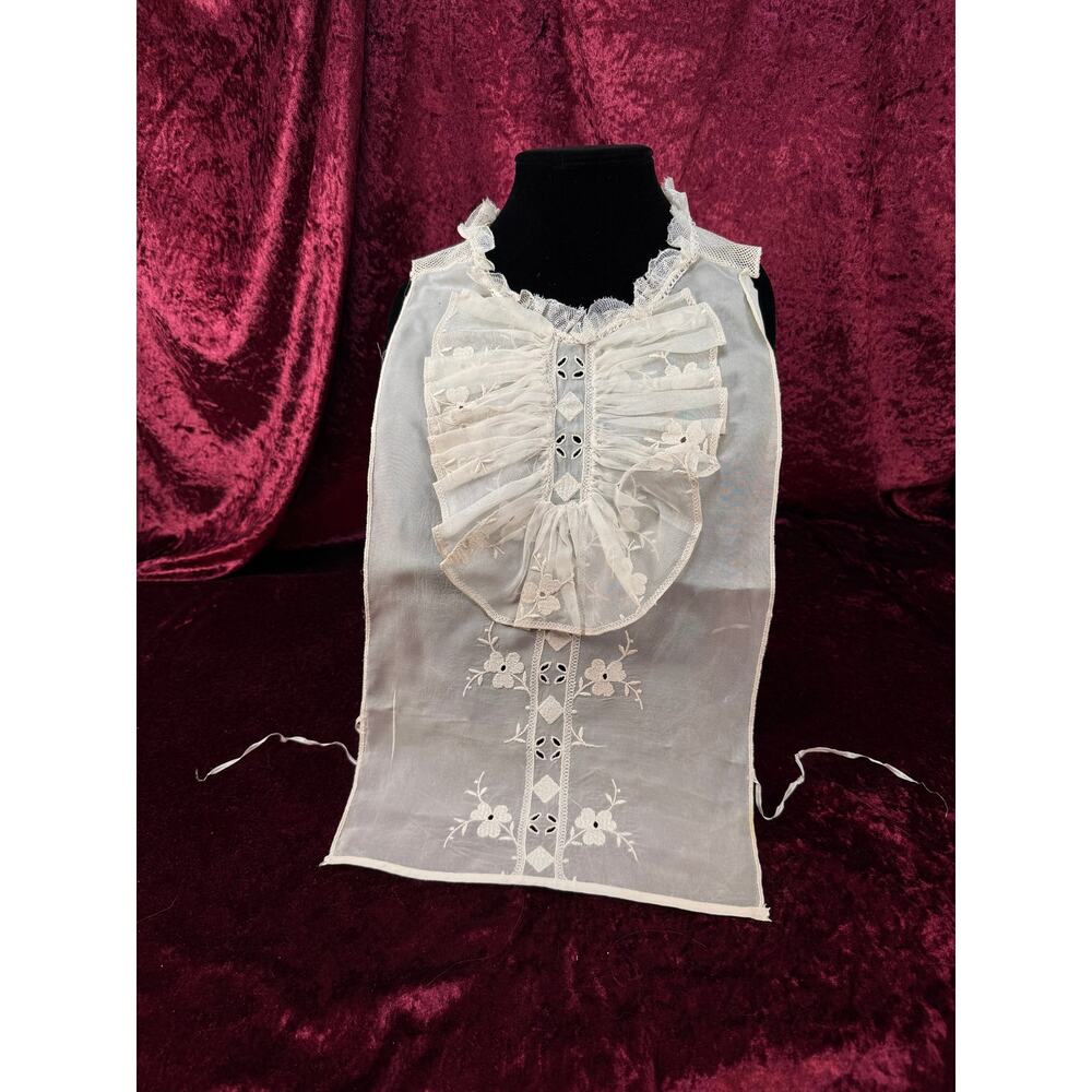 VTG Hand Embroidered Lace Collar Victorian Chemisette Style Ruffled Bib Overlay